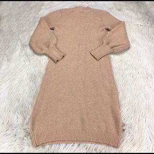 VICI Balloon Sleeve Knit Sweater Midi Dress